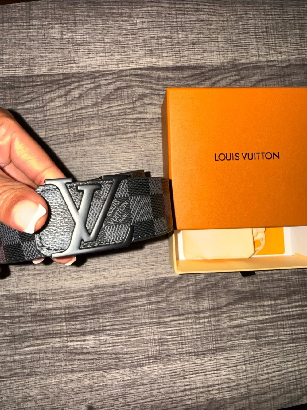 Louis Vuitton Black Damier Graphite Reversible Leather Belt